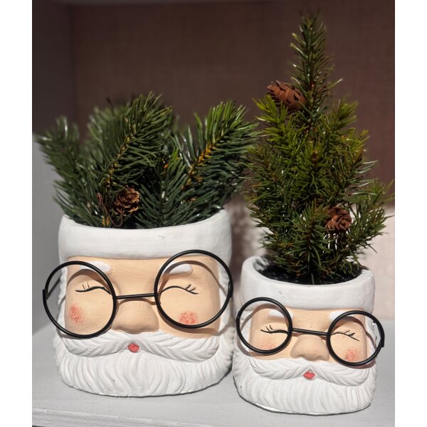 Deko Zement Blumentopf Weihnachtsmann mit Brille H:7,5 cm - Pflanztop, 4,99