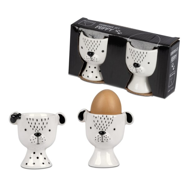 Eierbecher Hund (2er Set) - Eierhalter Hunde Keramik, Tischdeko Ostern, Frühstückseier für Hundefreunde