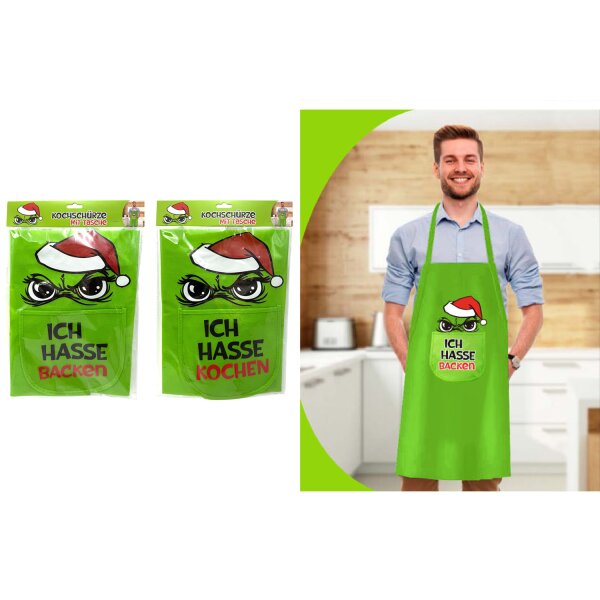 Kochschürze Muffel mit Taschen (2er Set) "Ich hasse kochen", "Ich hasse backen" - Weihnachten Backschürze, Küchenschürze, Wichtelgeschenk