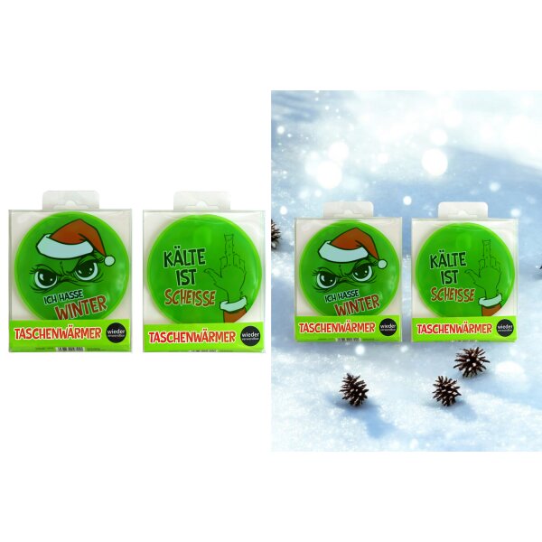 Taschenwärmer Muffel "Ich hasse Winter" (2er Set) -  Wichtelgeschenk Festtagsmuffel, Handwärmer Weihnachten, Taschenheizkissen
