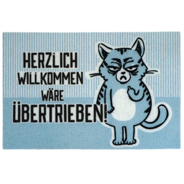 Fussmatte Miesekatze "Herzlich willkommen wäre übertrieben" blau 40x60 cm, innen & außen - Haustür-Matte , Schmutzfangmatte