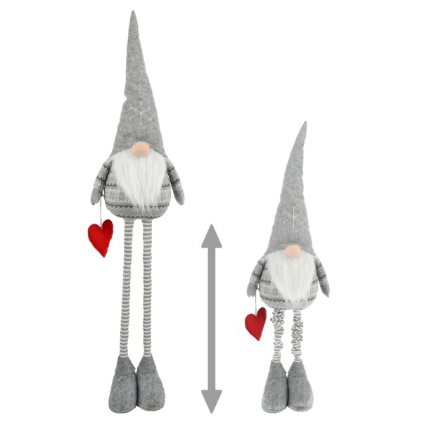 XL Wichtel mit Herz und Teleskopbeinen (80-140 cm) Nordic grau - Weihnachten Deko, Weihnachtswichtel, Winterdeko, Weihnachtsdeko