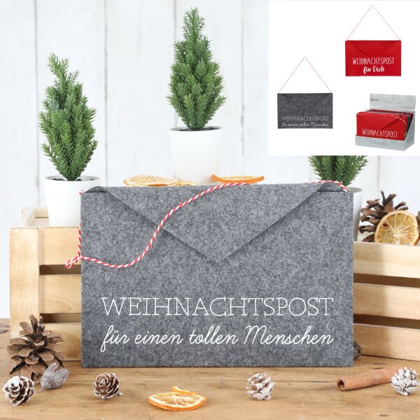 Filztasche Weihnachtspost (2er Set) mit Verschluss-Druckknopf für kleine Weihnachtsgeschenke & Geldgeschenke - Geschenktasche Filz Weihnachten, Filzumschlag, Geldgeschenk