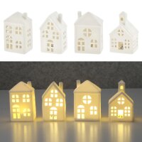 Leuchtendes Haus aus Keramik (4er Set) weiss mit LED -...
