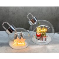 LED Glaskugel Weihnachtskugel X-MAS mit Stern D:11 cm zum...