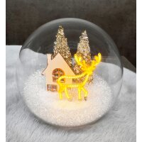 LED Glaskugel Leuchtender Hirsch mit Haus D:11 cm zum Stellen - Weihnachtskugel, Adventsdeko, Weihnachtsstern, Weihnachtsdekoration, Weihnachten, Advent