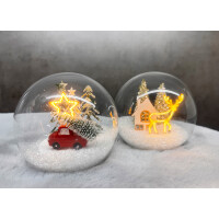 LED Glaskugel Leuchtender Hirsch mit Haus D:11 cm zum Stellen - Weihnachtskugel, Adventsdeko, Weihnachtsstern, Weihnachtsdekoration, Weihnachten, Advent