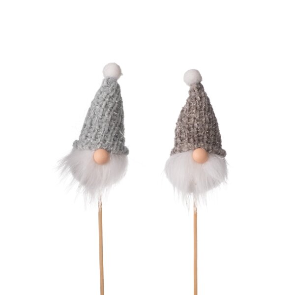 Blumenstecker Wichtel mit Strickmütze (2er Set) silber, grün - Weihnachtsdeko Santa, Pflanzstecker, Blumen Deko Advent, Weihnachten