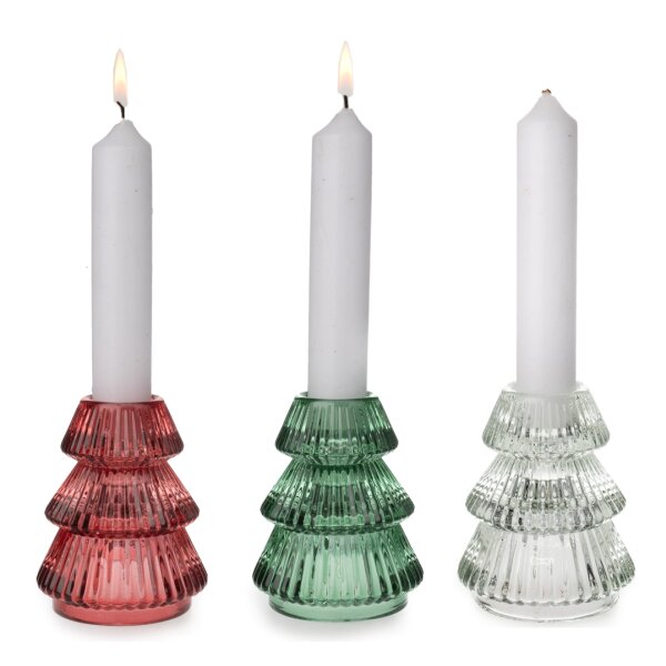 Kerzenständer Kerzenhalter Tannenbaum für Stabkerzen H:8 cm aus Glas - Kerzenleuchter Tanne, Tischdeko Advent, Deko Weihnachten, festliche Dekoration