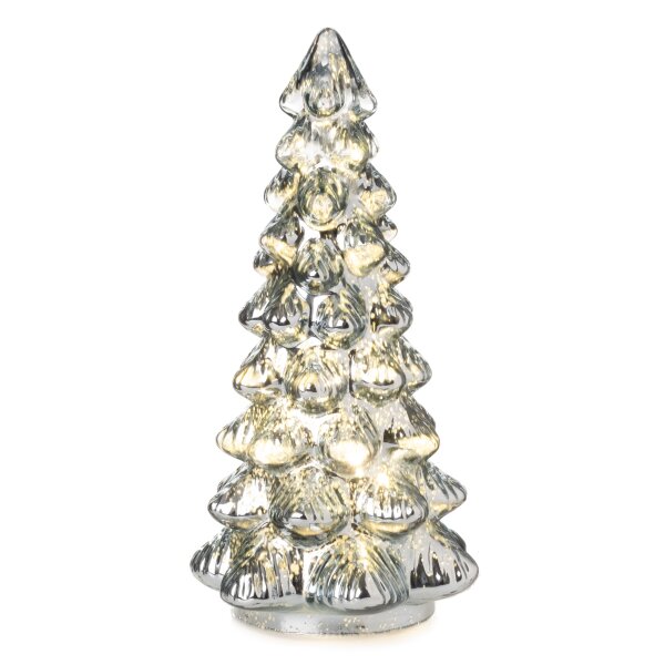 LED Tannenbaum aus Glas, klar - innen  silber metallic H:24 cm mit Timer - Deko Lampe Weihnachten, Adventsdeko Tanne, Weihnachtsbaum