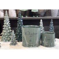 Windlicht "Winterzauber" mit Kerzenglas, mattgrün (2er Set) H:11/16 cm aus Metall - Tischdeko Advent Weihnachten, Adventsdeko, Weihnachtsdeko, Winterdeko,Teelichthalter