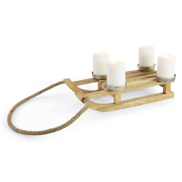 Kerzenhalter Adventskranz Schlitten 41x17 cm aus Holz - Nostalgie Schlitten, Halter Kerze, Winterdeko, Deko Skihütte, Weihnachtsdeko, Winter Dekoration, Advent, Weihnachten