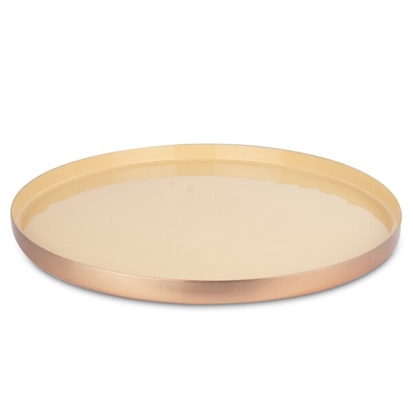 Deko Teller Tablett rund rosa gold-creme D:30,5 cm aus Metall - Kerzentablett, Dekotablett, Dekoschale, Dekoteller, Wohnzimmerdeko