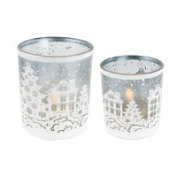 Windlicht Teelichtglas Schneedorf, weiss (2er Set) -...