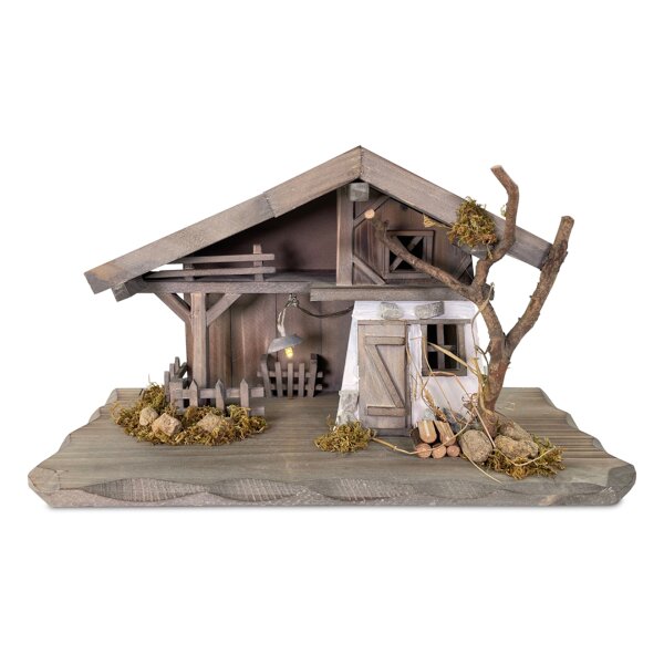 Krippe Krippenstall Maurach aus Holz mit Licht 38x18x21 cm - Weihnachtsdeko, Winterdeko, Deko Weihnachten, Advent Dekoration