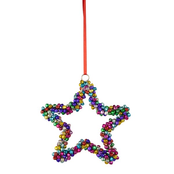 Glöckchenstern 17x16 cm zum Hängen aus Aluminium - Deko Hänger Stern mit bunten Glöckchen, Weihnachtsdeko, Winterdeko, Advent, Deko Weihnachten, Türdeko