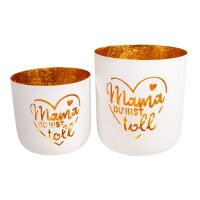 Windlicht "Mama du bist toll" (2er Set) weiss,...
