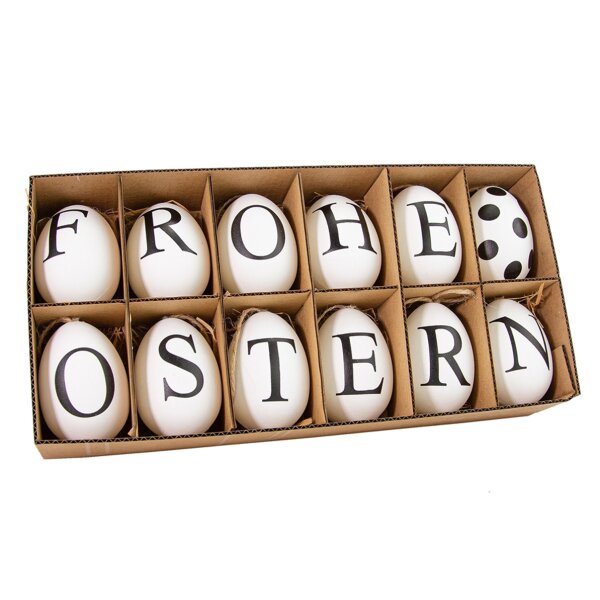 Ostereier Eier "Frohe Ostern" zum Hängen (12er Set) aus Kunststoff -  Osterdeko, Osterhänger, Geschenkanhänger Ostern, Frühlingsdeko, Osterhase