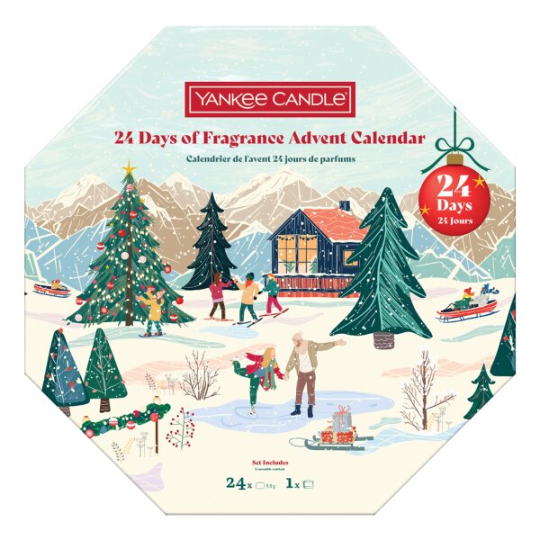 Yankee Candle Adventskalender 2025 "24 days of fragrance"  Adventskranz - Inhalt: 24 Teelichter und 1 Teelichthalter