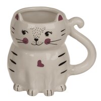 Tasse Becher Katze, weiss 13x11 cm aus Steingut - Kaffee...