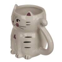 Tasse Becher Katze, weiss 13x11 cm aus Steingut - Kaffee Tassen, Kaffeebecher, Kaffeetasse, Teetasse, Katzen