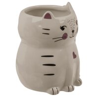 Tasse Becher Katze, weiss 13x11 cm aus Steingut - Kaffee Tassen, Kaffeebecher, Kaffeetasse, Teetasse, Katzen