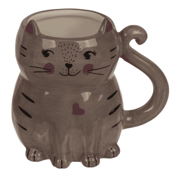 Tasse Becher Katze, braun 13x11 cm aus Steingut - Kaffee Tassen, Kaffeebecher, Kaffeetasse, Teetasse, Katzen