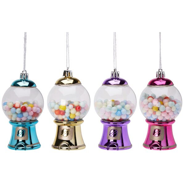 Baumschmuck Kaugummiautomat (4er Set) gold, blau, lila, pink - Baumdeko Kaugummi Automat, Hängedeko, Weihnachtsdeko, Christbaumkugel, Weihnachten