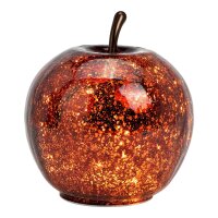 Dekoleuchte Apfel (S) Glas, Metallic Rot, Apfel Lampe mit 20 LED - Lichterkette, Dekolampe, Tischleuchte, Apfellampe