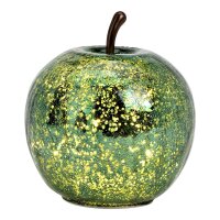 Dekoleuchte Apfel (S) Glas, Metallic Grün, Apfel Lampe mit 20 LED - Lichterkette, Dekolampe, Tischleuchte, Apfellampe