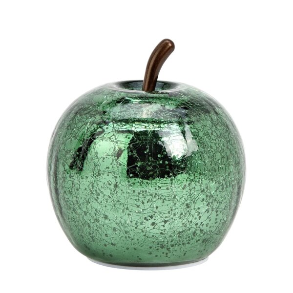 Dekoleuchte Apfel (XS) Glas, Metallic Grün, Apfel Lampe mit 10 LED - Lichterkette, Dekolampe, Tischleuchte, Apfellampe
