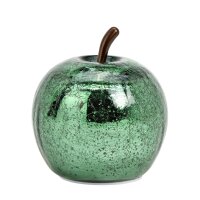 Dekoleuchte Apfel (XS) Glas, Metallic Grün, Apfel Lampe mit 10 LED - Lichterkette, Dekolampe, Tischleuchte, Apfellampe