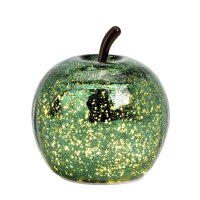 Dekoleuchte Apfel (XS) Glas, Metallic Grün, Apfel Lampe mit 10 LED - Lichterkette, Dekolampe, Tischleuchte, Apfellampe