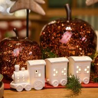 Dekoleuchte Apfel (XS) Glas, Metallic Pink, Apfel Lampe mit 10 LED - Lichterkette, Dekolampe, Tischleuchte, Apfellampe