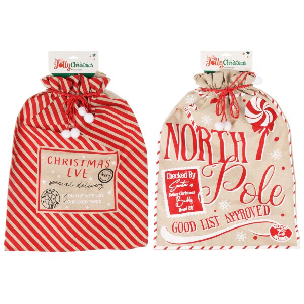 Grosser Geschenksack XL Geschenktasche Weihnachten (2er Set) 50x70 cm - Christmas Eve & North Pole - Geschenk Sack, Weihnachtstasche, Geschenktüte
