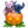 Deko 3D Disney Gartenfigur Stitch & Angel im Halloween Kürbis H:19,3 cm aus Kunststoff - Figur aus Lilo & Stitch, moderner Deko Stil für Fans, Gartendekoration, Statue