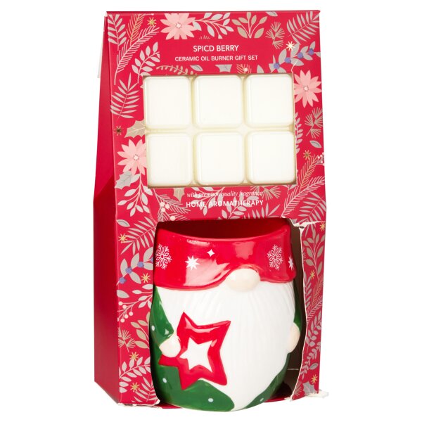 Geschenkset Duftlampe Ölbrenner Weihnachtswichtel mit Duftwachs Spiced Berry - Wichtel Wachswärmer, Verdunster Weihnachten, Aromalampe für Duftöl und Duftwachs, Deko Advent