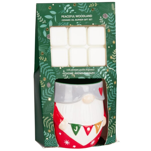 Geschenkset Duftlampe Ölbrenner Weihnachtswichtel mit Duftwachs Peaceful Woodland - Wichtel Wachswärmer, Verdunster Weihnachten, Aromalampe für Duftöl und Duftwachs, Deko Advent