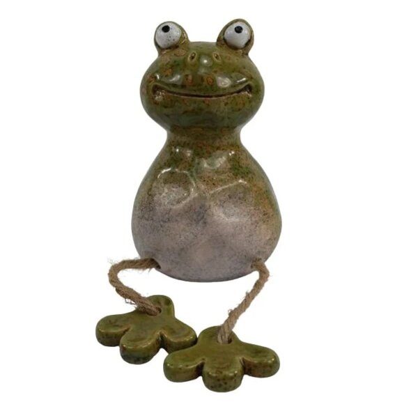 Kantenhocker Frosch mit Füßen H:12 cm aus Keramik - Deko Garten, Tierfigur Kantensitzer, Dekofigur, Gartendeko Frösche, Gartenfigur