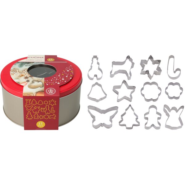 13-teiliges Set Plätzchen Ausstecher Ausstechformen in der Dose - Keksausstecher, backen Weihnachten, Weihnachtsplätzchen, Förmchen, Weihnachtsbäckerei
