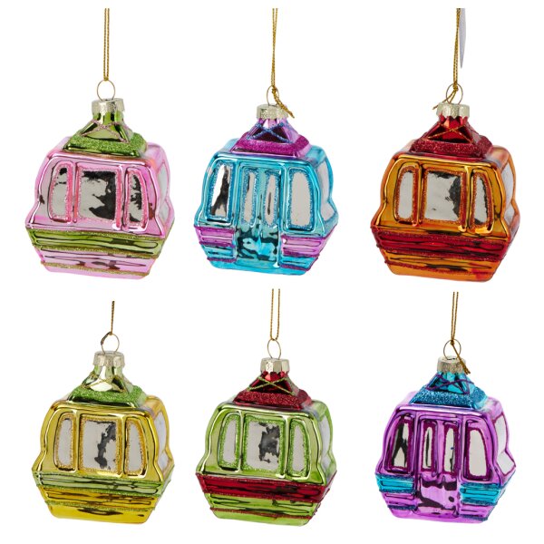 Baumschmuck Ski Gondel (6er Set) - Baumdeko Skilift, Hängedeko Winter, Weihnachtsdeko Skigondel, Christbaumschmuck, Weihnachten