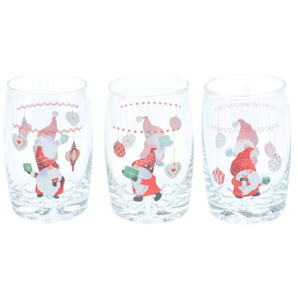 Trinkglas Weihnachtswichtel Weihnachten 250 ml (3er Set) - Trinkgläser Winter, Trink Glas Wichtel Santa, Saftglas, Wasserglas