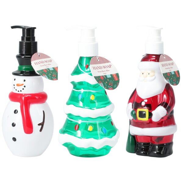 Seifenspender Weihnachten (3er Set) - Schneemann, Tannenbaum, Santa - Flüssigseife im Pumpspender, Seife Winter Schnee, Handseife Weihnachtsmann, Wichtelgeschenk