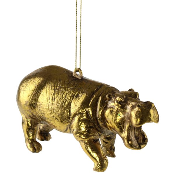 Hänger Nilpferd Flusspferd gold, Baumschmuck Afrika Tiere - Baumkugel, Weihnachtsdeko, Christbaumschmuck