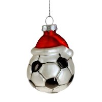 Baumschmuck Fussball mit Weihnachtsmannmütze -...
