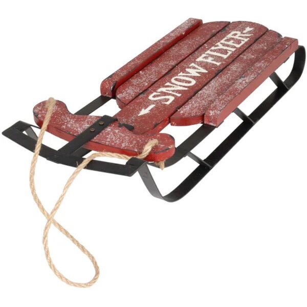 Design Deko Schlitten "Snow Flyer" aus Holz 42 cm rot - Nostalgie Schlitten, Winterdeko, Deko Skihütte, Weihnachtsdeko, Winter Dekoration
