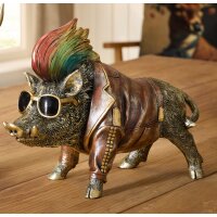 Dekofigur Punk Wildschwein mit Irokesenfrisur und...