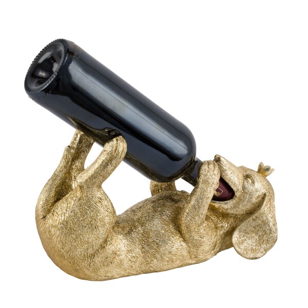 Flaschenhalter Hund Dackel mit Krone, gold - Skulptur, Wein Flaschen Halter, Flaschenständer, Geschenkidee