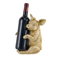 Flaschenhalter Schwein mit Krone sitzend, gold -...