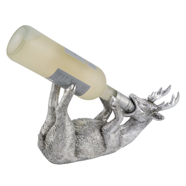 Flaschenhalter Hirsch, silber - Skulptur, Wein Flaschen Halter für Jäger, Flaschenständer, Geschenkidee